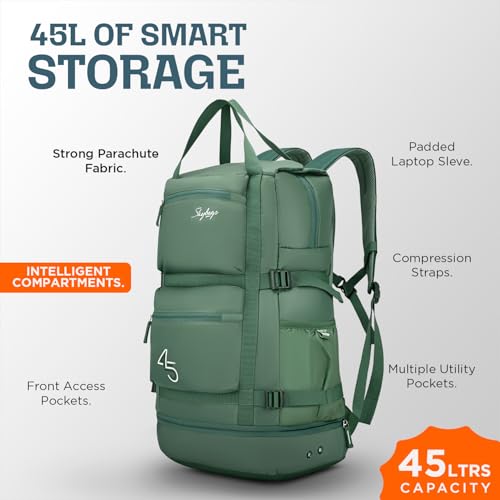 Image of Skybags Ridge V2 45L Weekender Backpack | Premium Polyester | 17-Inch Laptop & Shoe Compartment | Front Access Pockets with Raincover | Travel, Casual & Outdoor Backpack for Men & Women