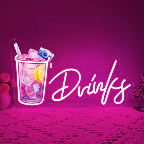 Image of Drinks Neon Signs for Wall Decor,Cool Cocktail Glass LED Sign Art Wall Lights,Lemonade Drinks Neon Signs for Beer Bar Decor,Pub Party,Night Club,Man Cave,Business,Shop