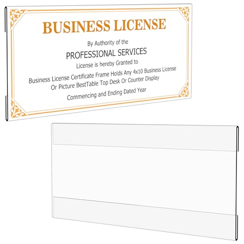 Boloyo Acrylic Business License Display Holder for Wall 1PC 10 inch Clear Display Stand Frame Easel Base Protector for 4x10 Business License Certificate Collectors