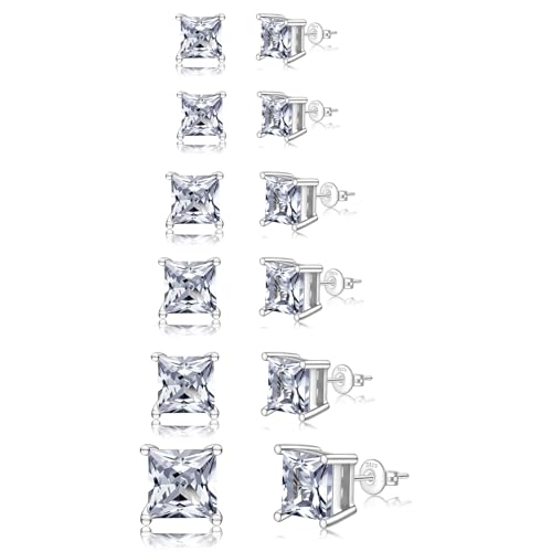 PABBEU 4Pairs Sterling Silver Stud Earrings for Women Hypoallergenic 925 Sterling Silver Earring Studs Small Stacks AAAAA Cubic Zirconia Cartilage SilverStud Earrings Set for Women Gift
