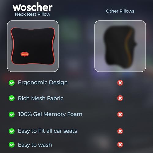 Image of Woscher Car Neck Pillow Memory Foam Headrest Cushion Helps Passengers Rest to Relieve Neck Pain and Improve Sitting Posture Universal Version for All Car Seats (Black Red)