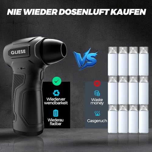 Gliese Electric Air Duster-200000RPM Super Power Cordless Air Duster, wiederaufladbare Luftgebläse Druckluftspray einstellbare Mini-Gebläse mit Akku,PC Reinigungsset Gebläse für Laptop, Tastatur, Auto