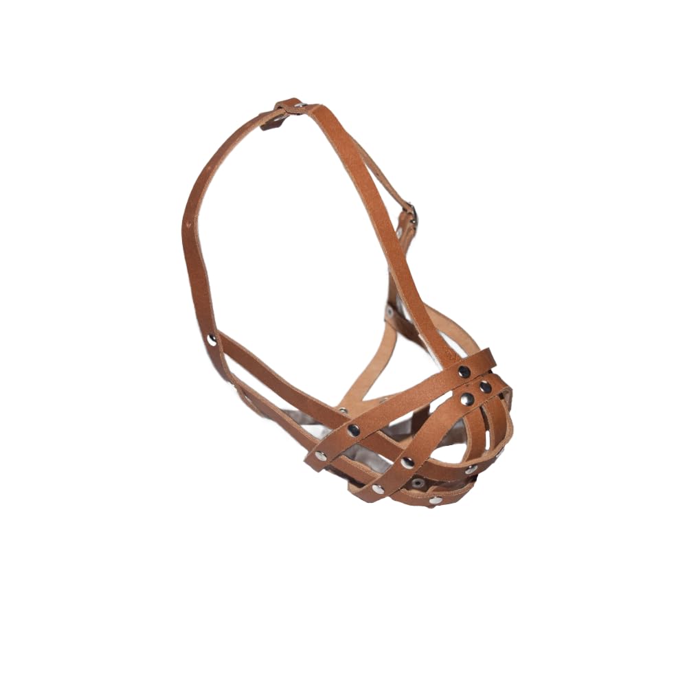 Leather Dog Muzzle for Pug and other flat face short snout dog's (Brown, M2)