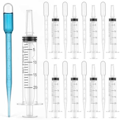 Image of TrelaCo 8 Pack 20ml Syringes Without Needle with Caps, Plus 8 Pack 3ml Plastic Transfer Droppers Pipettes, Liquid Measuring Dispenser for Pet Feeding Oral Colostrum Student Lab Medicine DIY