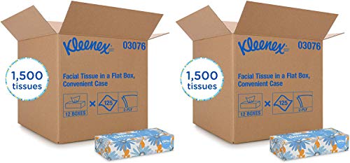 Kleenex Professional Facial Tissue for Business (03076), Flat Tissue Boxes, 12 Boxes/Convenience Case, 125 Tissues/Box Pack of 2