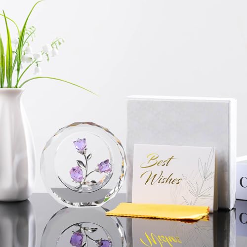Figurine de rose violette en cristal de haute précision faite main
