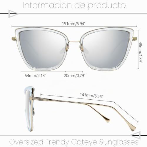 Miniatura 3 de Joopin Gafas De Sol Mujer Espejo Plata Marco De Metal Ojos Gato Mariposa Cateye