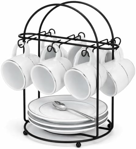 Suporte Organizador de Xícaras e Pires, Café, Chá, com 6 Ganchos,...