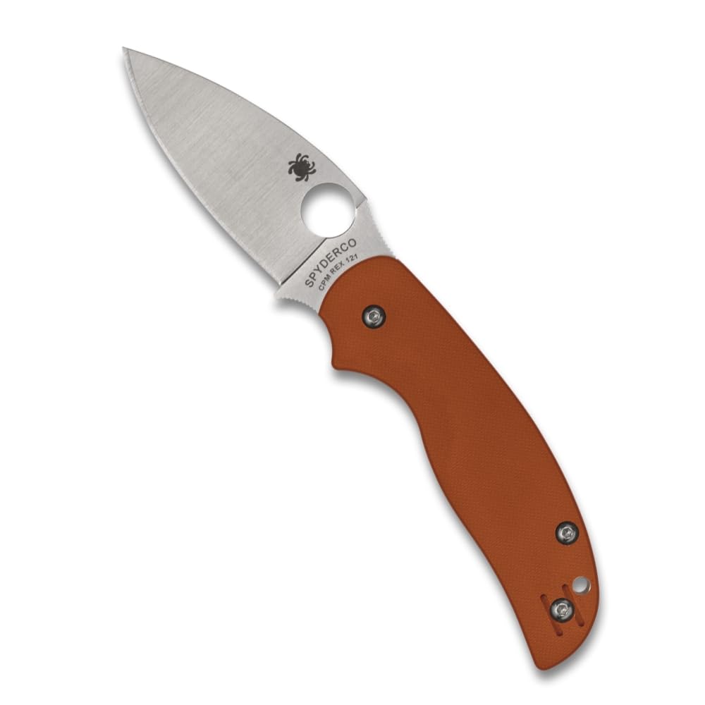 Spyderco Sage 5 Folding Pocket Knife, PlainEdge | Orange, 7.13" Overall Length, 3" CPM Rex 121 Steel Blade, G-10 Handle, Compression Lock, Full-Flat