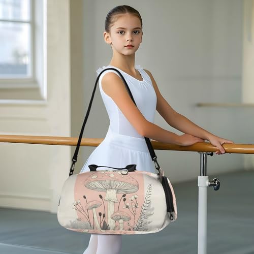 Duffle Bag for Boys or Girls with Shoes Compartment, Mushroom Butterfly Sports Travel Bag Overnight3