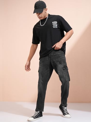 Image of Highlander Men's Relaxed-Fit Cargo Pocket Jeans | Clean Look | Cotton Comfort | Utility Style| Cargo Jeans for Man