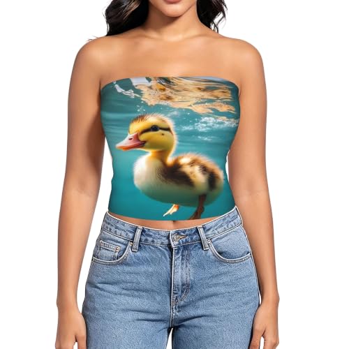 Top Banda Sin Tirantes Con Estampado De Patito Para Natación Subacuática