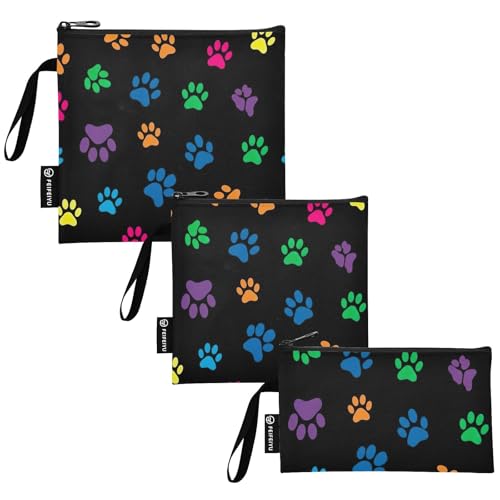 RPLIFE Bolsas de bocadillos reutilizables con estampado de huellas de perro coloridas, bolsa de almuerzo de seguridad alimentaria con cremallera, lavable para niños, estudiantes y adultos (paquete de