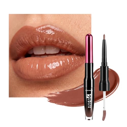 Image of LANGMANNI 2-in-1 Lip Liner & Gloss Duo,Shade 04 Cinnamon Rose Nude | Pearl shine lip liner and gloss duo with curved applicator; hydrating, non-sticky, smooth color for fuller-looking lips.