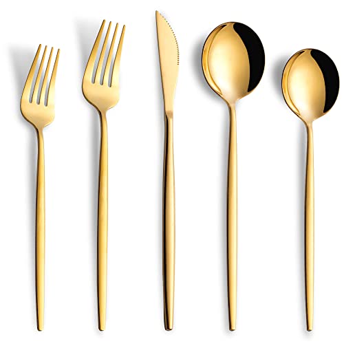 40 Piece Gold Silverware Set,Stainless Steel Flatware Cutlery Set Service for 8 Including Forks Spoons Knives,Kitchen Utensil Set,Tableware for Home and Restaurant, Dishwasher Safe