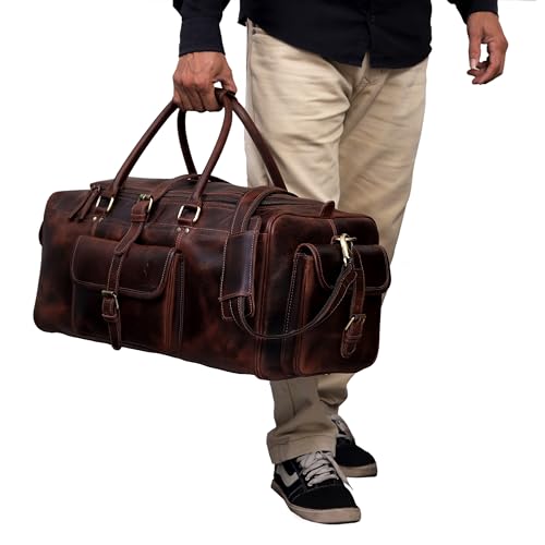 Leather Duffel Bag for Men, Weekender 24" Duffle Gym Bags, Full Grain Underseat Travel Carry-On Bag, Overnight Bag Ideal for Sports, Airplane Luggage by Leather Farm2