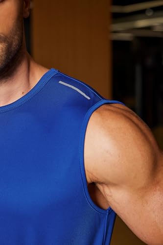 COOFANDY Running Tank Top Men Sleeveless Tee Shirts Quick Dry Swim Beach Tanks with Reflective Stripes Blue Large