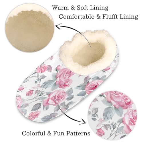 Women's Closed Back House Slippers, Rose Flower Memory Foam House Slippers Warm Cozy Anti-Skid House Shoes Fuzzy Home Slipper Shoes2