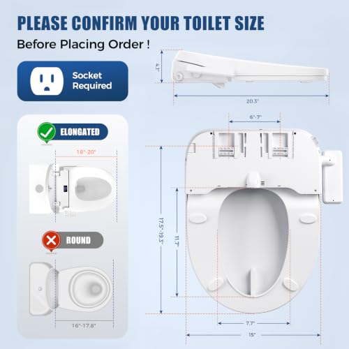 Image of Electric Bidet Toilet Seat Elongated, Heated Smart Toilet Seat Side Control