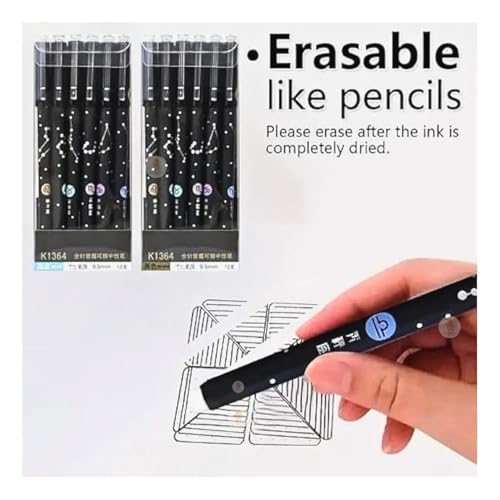 Image of UCRAVO Erasable 6PCS Galaxy Gel Pen Smooth 0.5mm Fine Tip with Magic Eraser for School, Office, Students, Exam, Note Taking, Refillable Erasable Rollerball Ink Pens for Writing, Drawing & Journaling