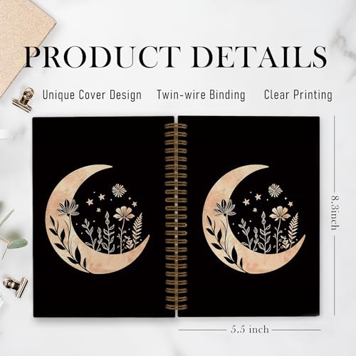 Carnet à spirale doré lune mystique avec couverture rigide premium