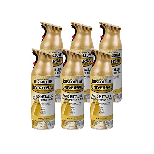 Image of Rust-Oleum 342918-6K Universal All Surface Aged Metallic Spray Paint, 11 oz, Vintage Gold, 6 Pack