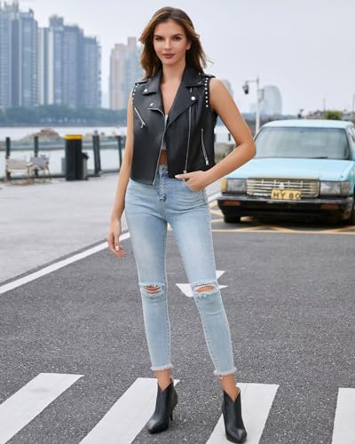 DIASHINY Women Faux Leather Vest Rivet Biker Vest Pu Leather Motorcycle Waistcoat3