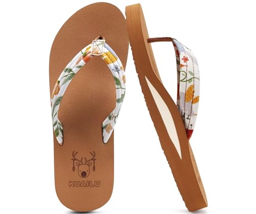 KuaiLu Womens Arch Support Flip Flops Ladies Comfort Lightweight ...
