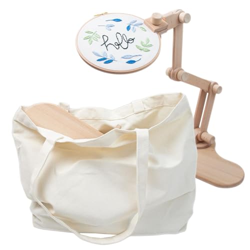 Marco de bordado giratorio: soporte de madera de haya ajustable en altura con abrazadera giratoria, soporte ergonómico de costura, soporte versátil para bordar, tapiz, bordado a mano, manualidades