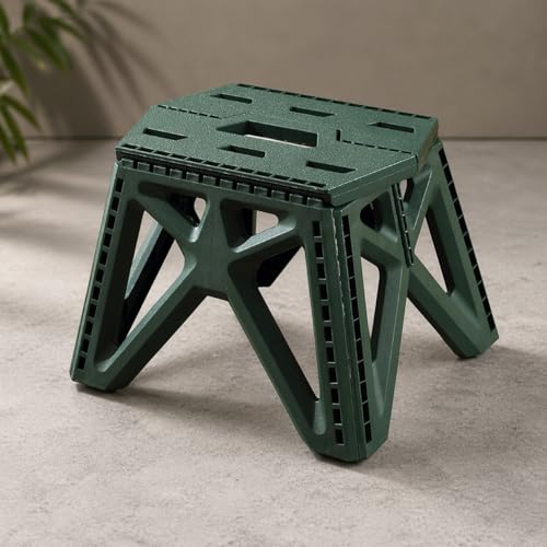Image of HOUZA Foldable 9 Inch Plastic Step Stool, Heavy Duty Non-Slip Design for Adults & Kids, Lightweight Portable Space Saving Stools for Home, Kitchen & Bathroom - Dark Green