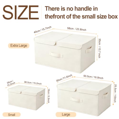Image of 2 Pack Large Storage Boxes with Lids and Handles, Collapsible Linen Storage Bins Organizer Containers Baskets Cube with Removable Divider for Home Bedroom Closet Office (Cream, XL)