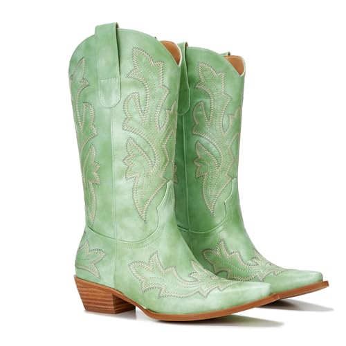 Image of Cowboy Boots for Women - Embroidered Western Cowgirl Boots with Fashion Snip Toe, 1.75-Inch Low Block Heel and All-Day Comfort Fit