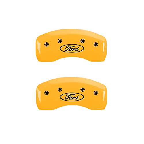 Image of MGP Brake Caliper Covers Compatible with 2013-2020 Ford Fusion (Requires 17 inch+ Wheels) Powder-Coated Finish, 4 PCS Front and Rear - Yellow, Ford Oval Logo Engraving