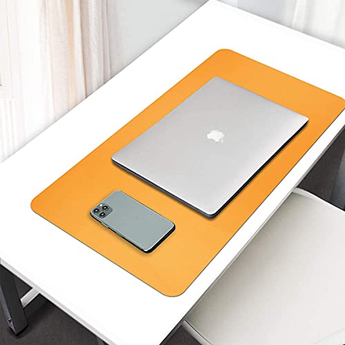 Image of AROPANA Vegan Leather Desk Mat | Large Reversible Mouse Pad & Computer Table Protector | Dual-Side Waterproof Extended Laptop Pad with Edge-Stitched Design (60x35CM, Navy Blue and Yellow)