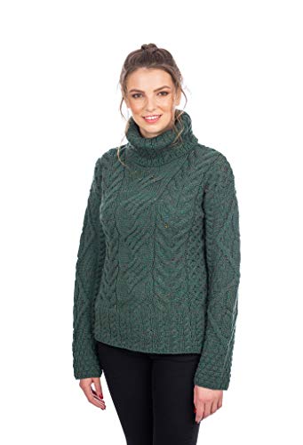 Image of 100% Super Soft Merino Wool Irish Cable Knit Turtleneck Women Sweater