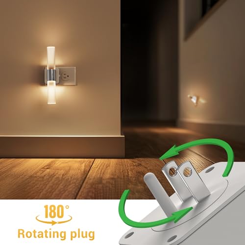 Image of L LOHAS LED Night Light, 2 Pack Night Lights Plug into Wall, 3000K Soft White, 0-100LM Adjustable Brightness, 180 Rotating Plug in Night Light with Auto Light Sensor (Matte White)