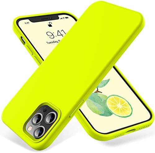 OTOFLY Compatible with iPhone 12 Pro Max Case 6.7 inch(2020),[Silky and Soft Touch Series]Premium Soft Liquid Silicone Rubber Full-Body Protective Bumper Case for iPhone 12 Pro Max(Fluorescent Yellow)