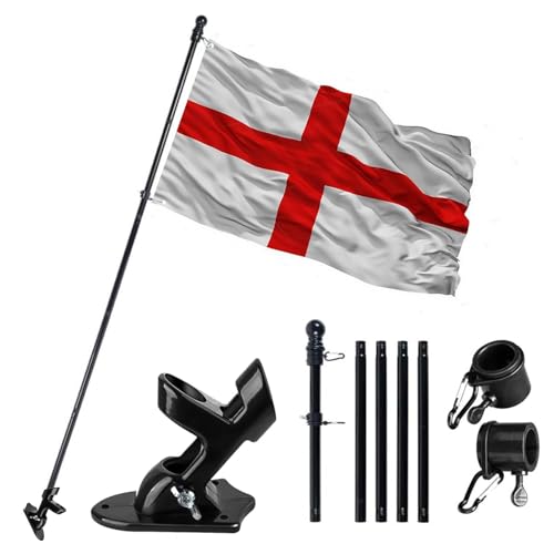 St Georges Flag with Pole Large St George Flags With 6FT Wall Mounted Flagpole Kit Mounting Bracket England Flags 5ft x 3ft with Eyelets for Garden (St Georges Flag + FlagPole + Mounting Bracket)