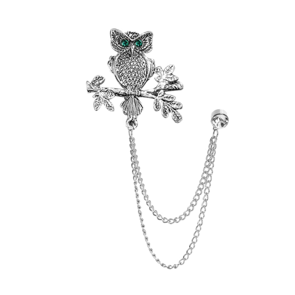 Vintage Animal Tassel Chain Lapel Pin for Men Women - Punk, Buck, Suit, Tie - Deer, Ram, Owl Rhinestone Collar Chain Pin for Boyfriend Gifts