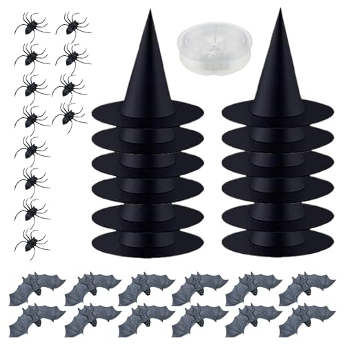 Chapeau de sorcière noir Halloween avec araignées lot de 12 pour fournitures de fête