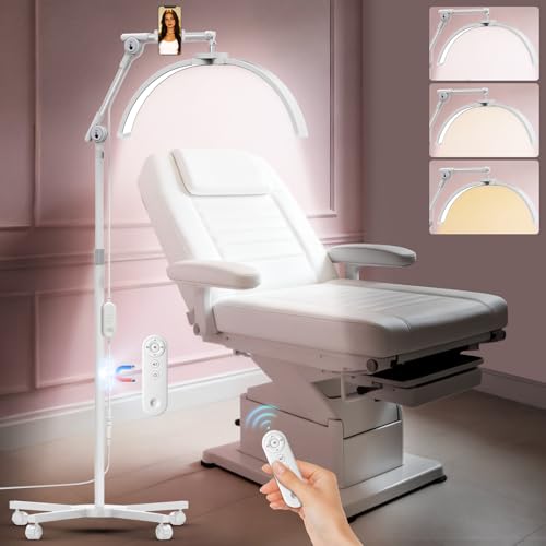 Diesisa Lampe Demi Lune Extension De Cils: Lampadaire à Cils avec Support de Téléphone - Base Roulante -360° Rotative Tête- Luminosité et Hauteur...