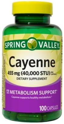 Moringo Spring Valley Cayenne Capsules 455 MG 40000 STU 100 Count