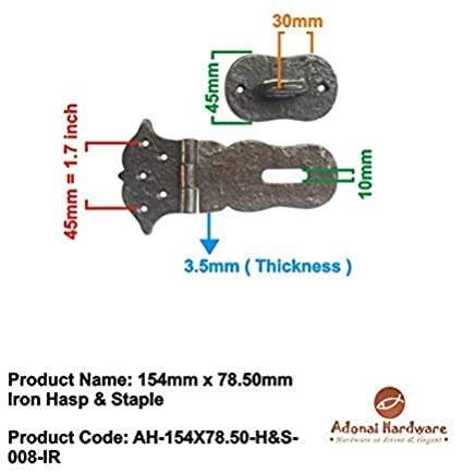 Image of Adonai Hardware inchParan inch Heavy Duty Cast Iron Safety Locking Hasp and Staple (6 inch x 2 Pack, Natural Iron) for Vintage Pirates Treasure Chest, Trunks, Wooden Jewelry Box, Cases, Furniture and Sheds