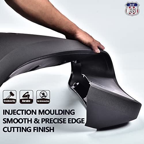 Pit66 Fender Flares, Compatible With 2002-2008 Dodge Ram 1500/2003-2009 Ram 2500 3500 (Fits Fleetside, Not Fits Dually/Hemi Engine), Paintable Smooth Matte Pocket Riveted Style Wheel Flares, 4 Pcs #TOP5