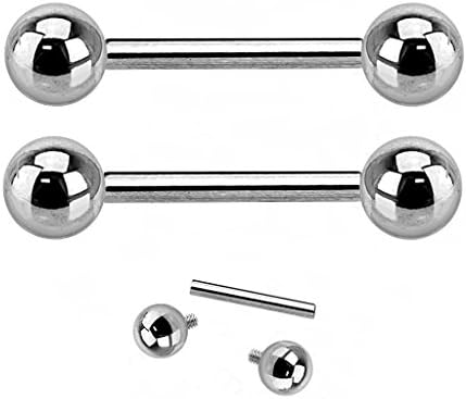 Pierced Owl G23 Implant Grade Solid Titanium Internally Threaded Barbells, Sold as a Pair (14GA - 1/2" Length - 4mm Ball Size)