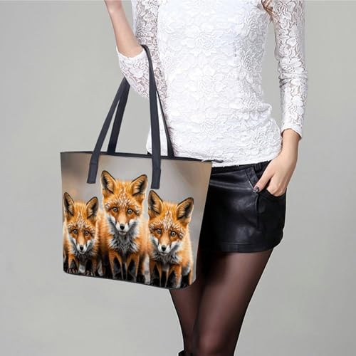 Sac à main en cuir imprimé renards grand format pour femme - 6