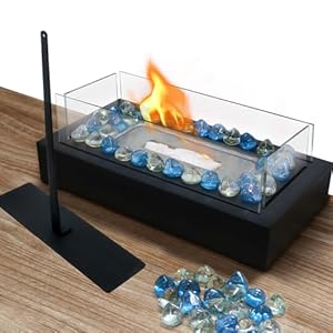 Tabletop Fire Pit Rectangle Table Fireplace with Fire Pit Glass for DinnerDecorative Indoor Fire Pit Tabletop Smores Maker KitSmall Fire Pit for Home Decor Balcony Patio Housewarming Gift