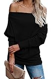 AOISAGULA Damen Pullover Top Schulterfrei Oberteile Lange Ärmel Sweatshirt Herbst Sweater Winter Shirt Schwarz L