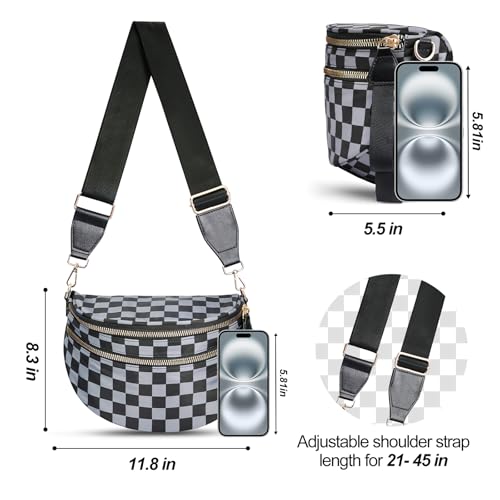 Image of Checkered Crossbody Bag, Bum Bags for Women Crossbody,Spacious Sling Bag Purse Fanny Packs with Shoulder Strap