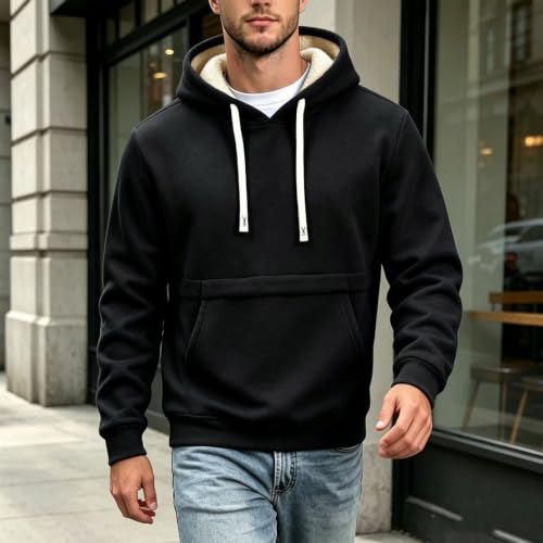 Mens Sherpa Lined Hoodie Sweatshirt Winter Warm Long Sleeve Fleece Pullover - image 3